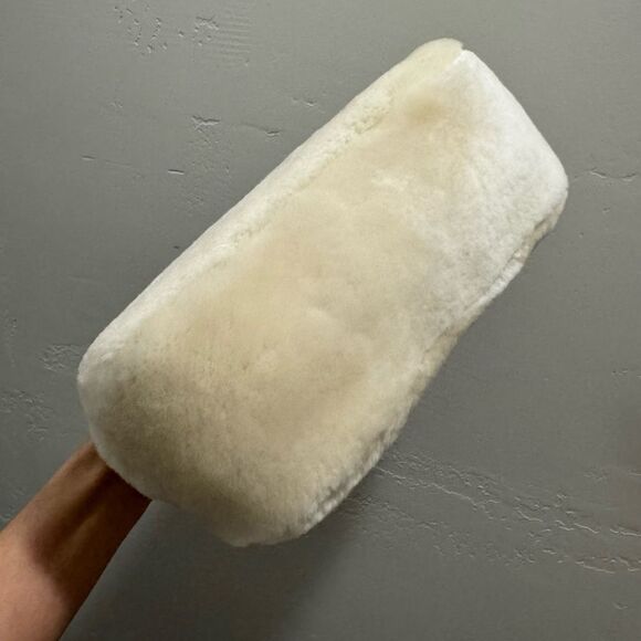 Cream Real Shearling Leather Handmade Bowknot Kisslock Clutch/Wristlet/Crossbody - Picture 13 of 14